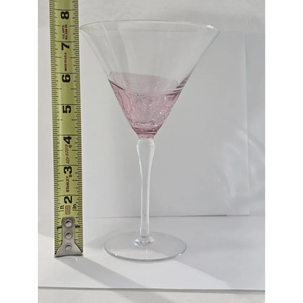 Pink Crackle Swirl Martini Cocktail Glasses Set Of 2